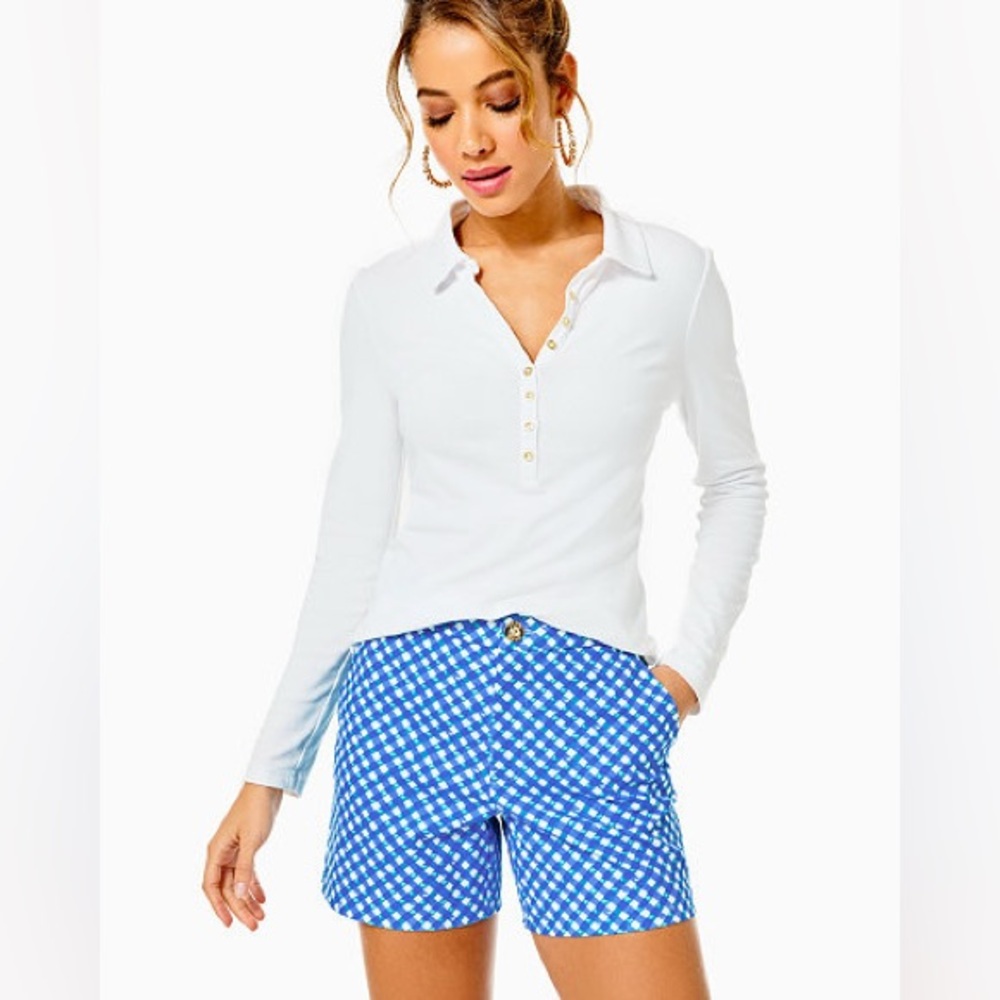 Lilly Pulitzer Gretchen‎ High Rise Shorts Boca Blue Double Check Gingham size 00